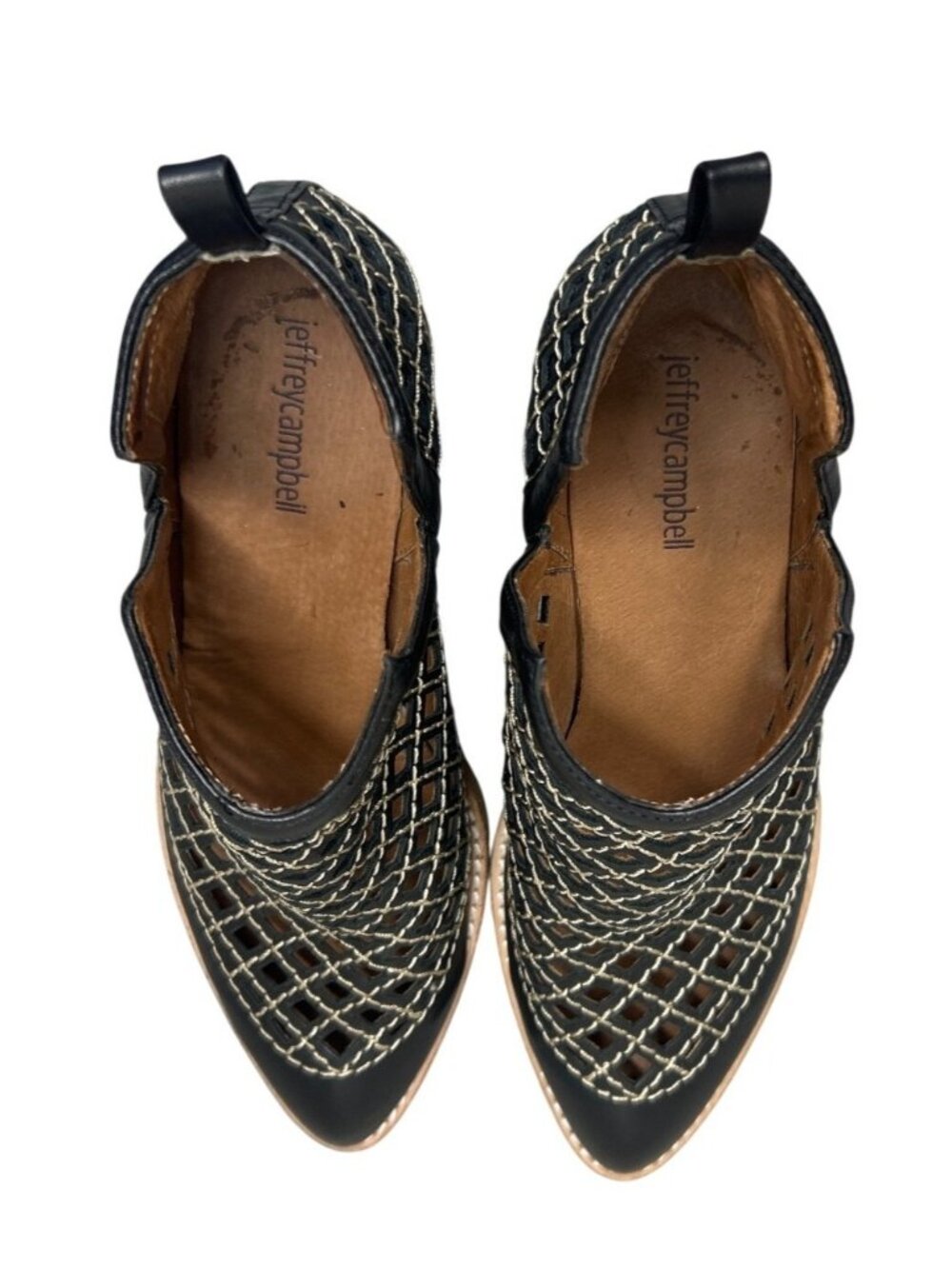 Jeffrey Campbell Taggart Cutout Booties Women 8 Black Leather Woven Boho Artisan - Picture 4 of 8